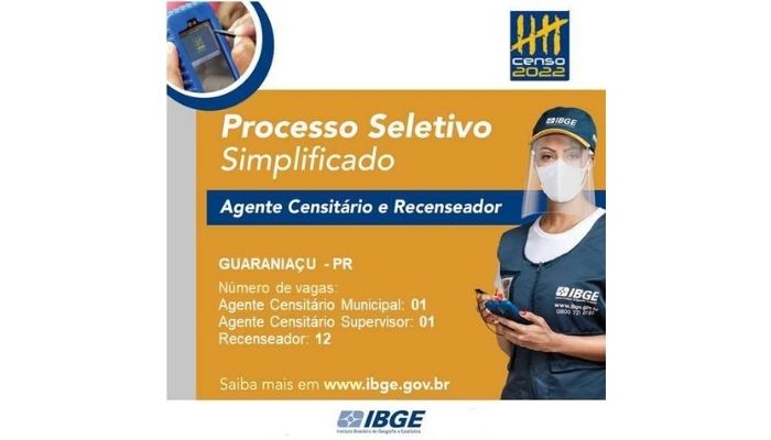 Guaraniaçu - Prefeitura divulga edital de Processo Seletivo do IBGE 2022 - Nível Médio e Fundamental